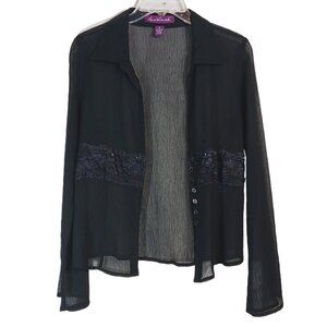 Gloria Vanderbilt Blouse Womens Medium Black Long Sleeve Lace Beaded Shirt New